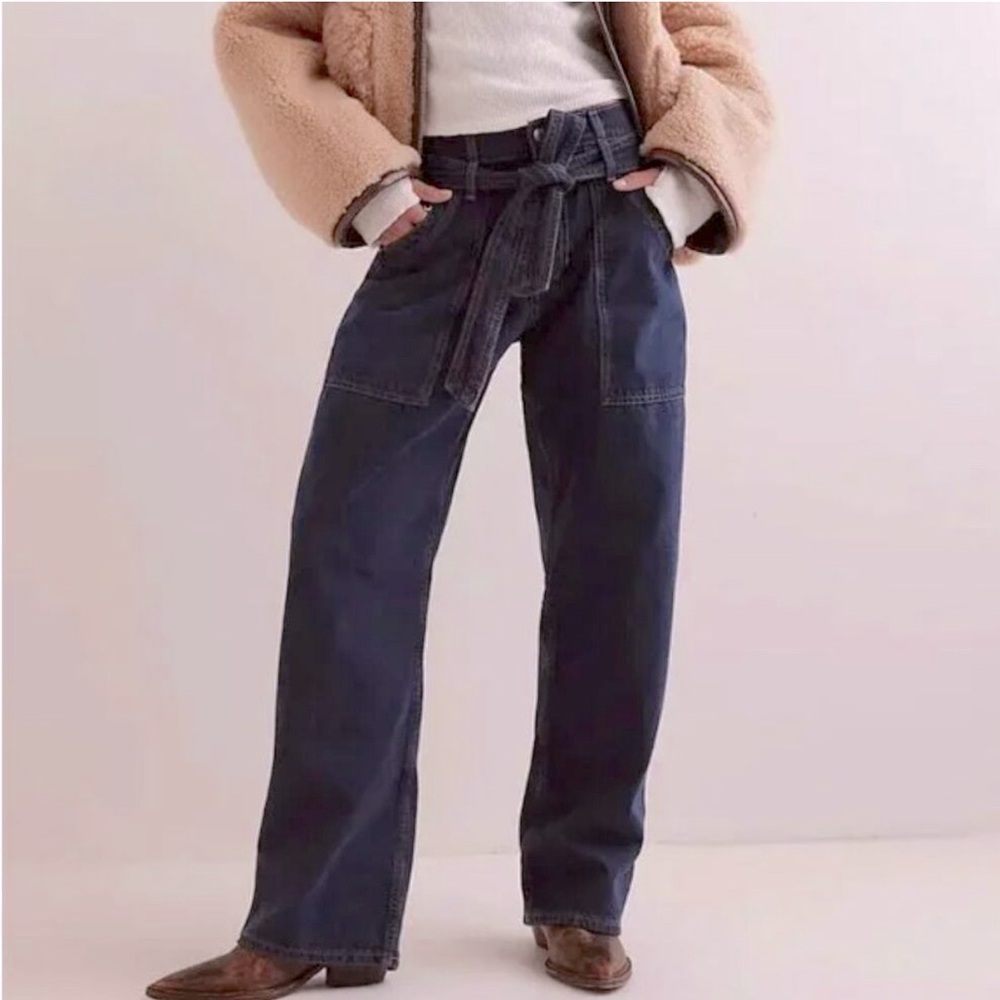 Free People Blue Jay Belted Jeans NWT